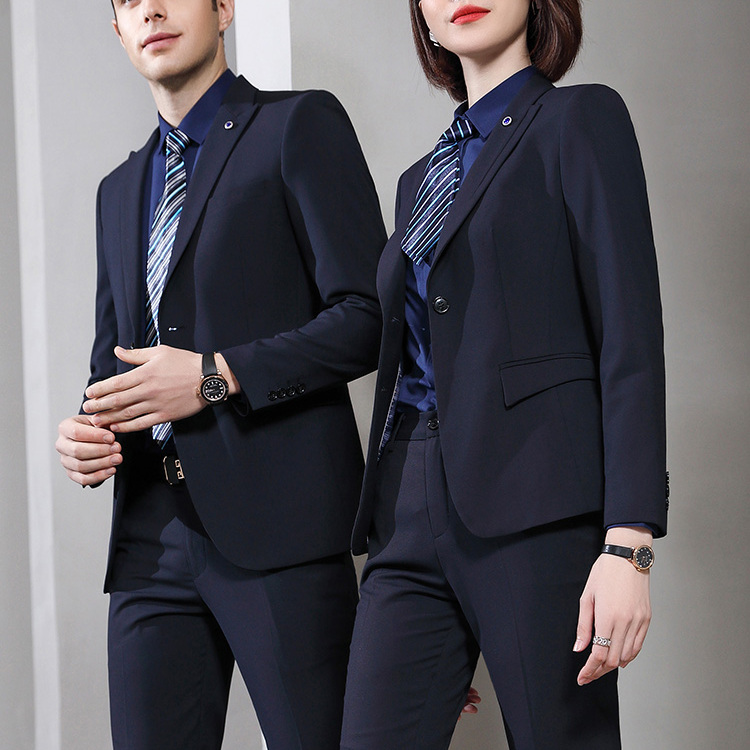 高端深蓝色西服男套装正装男女4s店销售工装商务定制西装工作服