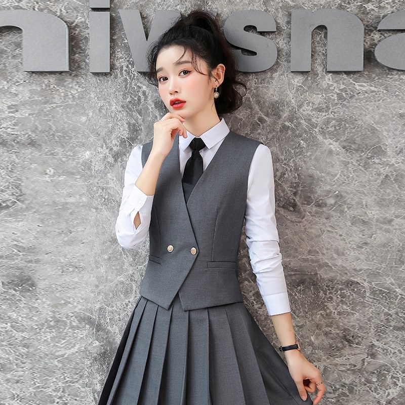 英伦jk风职业西装马甲套装女学院风幼师西餐厅酒吧KTV台球工作服