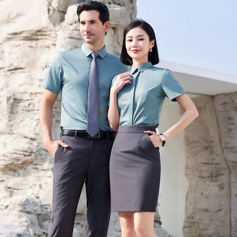 男女同款长短袖果绿色衬衫教师职业工装工作服4S店正装定制绣LOGO