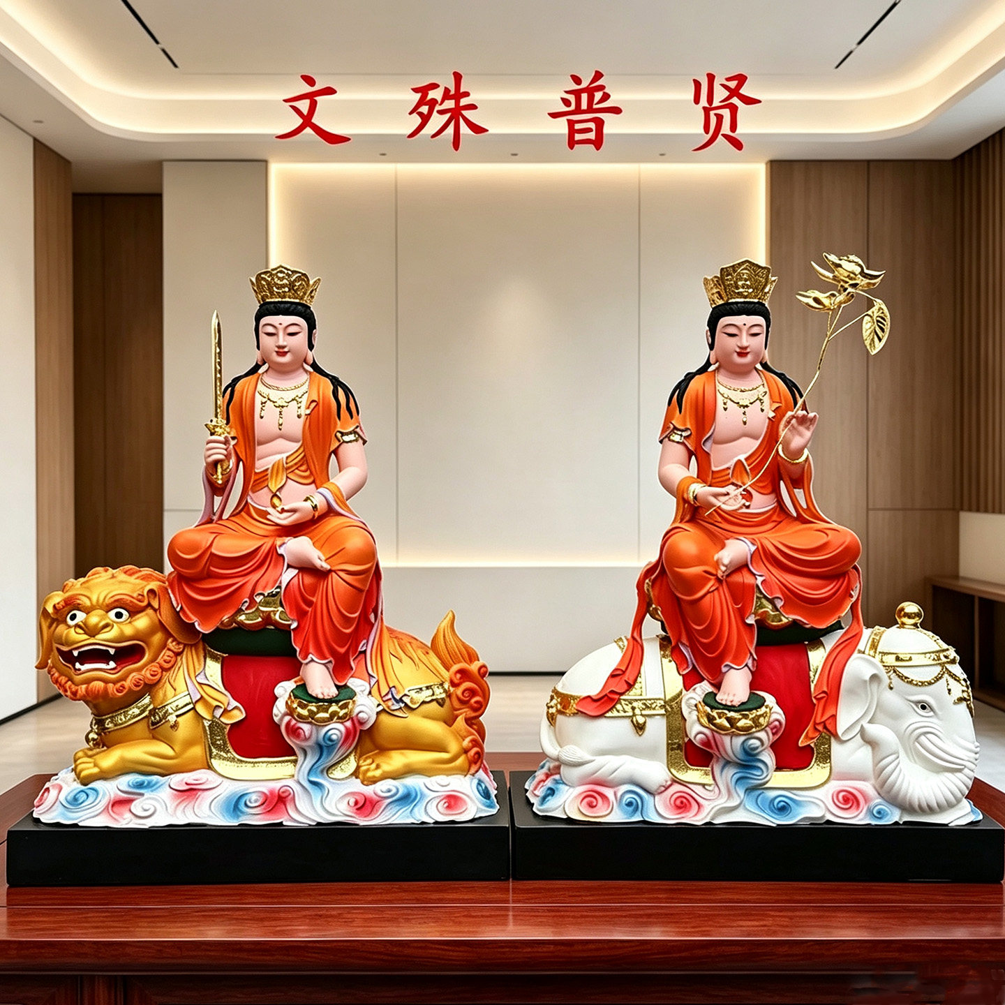 文殊普贤佛像文殊菩萨普贤菩萨佛像树脂文殊佛像普贤神像
