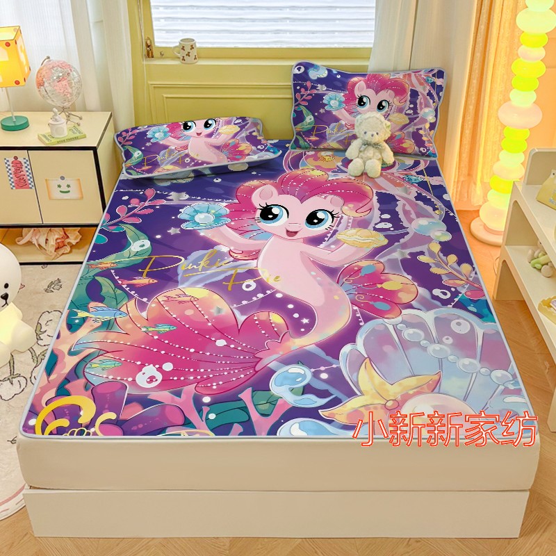 卡通儿童小马宝莉冰丝席学生宿舍单人床凉席可爱女孩冰凉席三件套