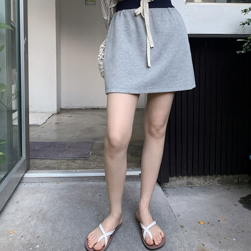 小个子撞色松紧腰运动半身裙卫裙