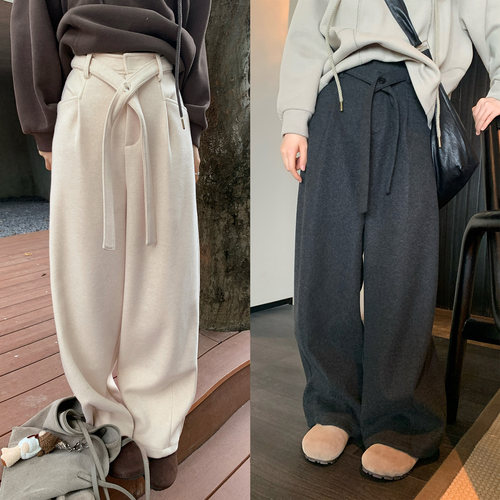 加厚加绒宽松拖地裤卫裤休闲西裤