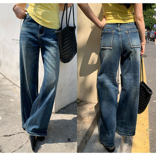 一三良品小个子 巨修饰腿型的直筒裤 复古牛仔裤拖地裤长裤子女春