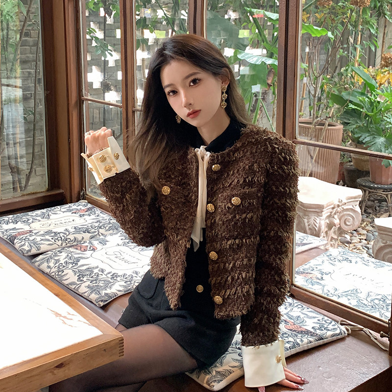 【现货】小个子细闪流苏纱可拆卸袖口夹棉小香风短外套女冬款