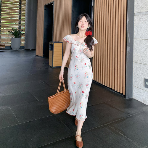 法式温柔碎花连衣裙夏新款荷叶边
