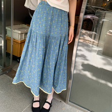 一三良品小个子 文艺复古碎花蕾丝拼接中长款a字半身裙女夏长裙子
