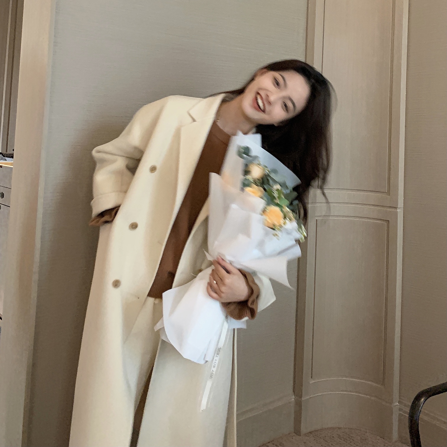 一三良品小个子长款双面呢大衣