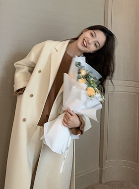 一三良品小个子 女主光环1oo羊毛长款气质双排扣双面呢大衣冬外套