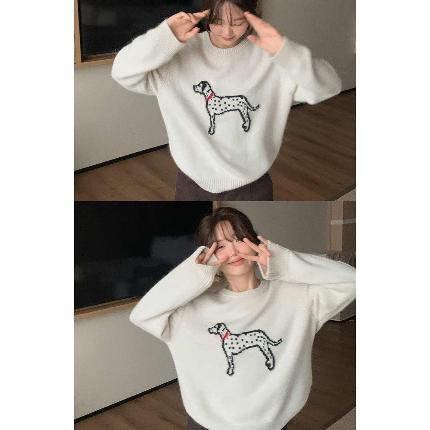 圆领斑点狗针织衫套头毛衣洋气女