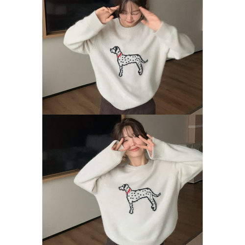 圆领斑点狗针织衫套头毛衣洋气女