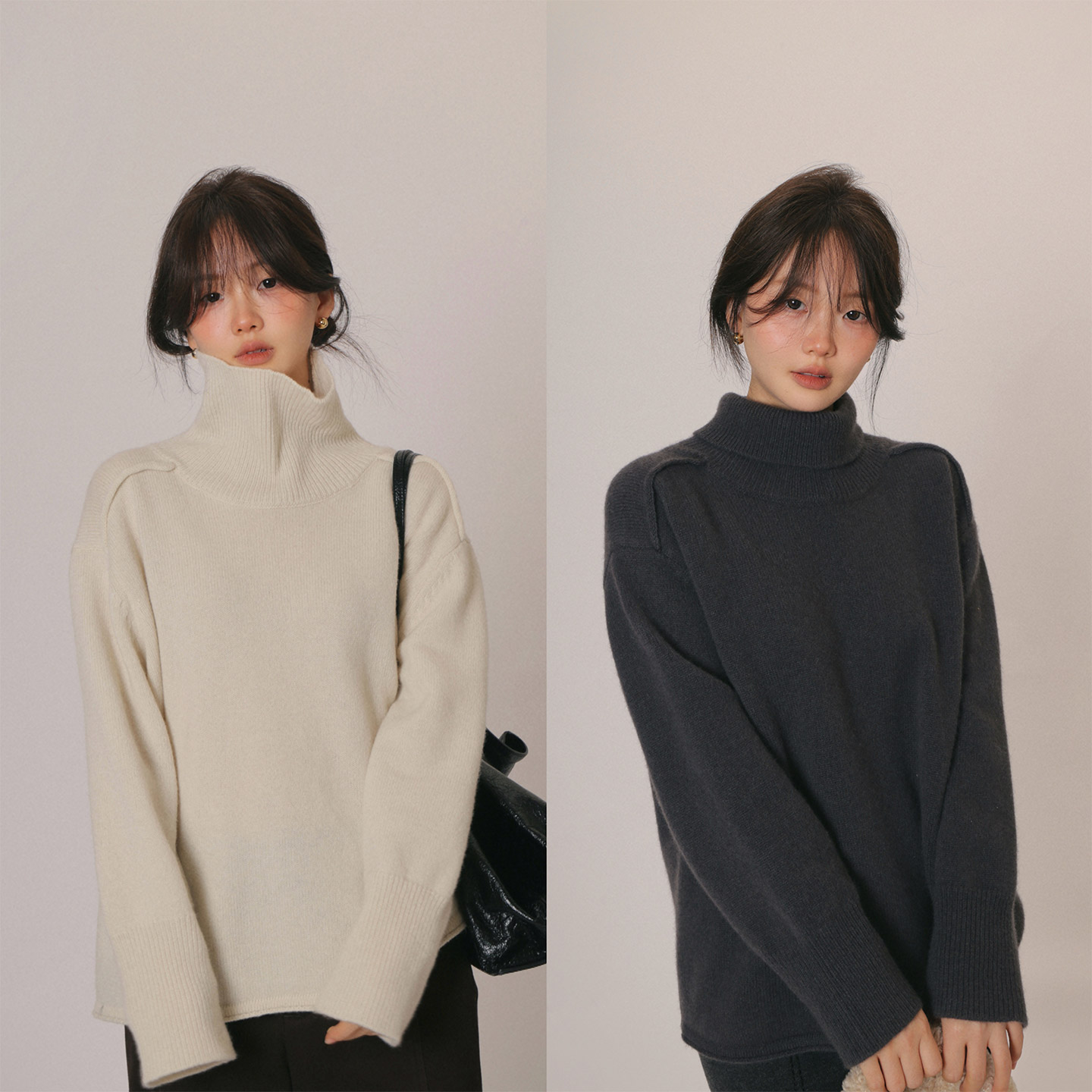 纯色百搭套头高领羊毛毛衣女冬