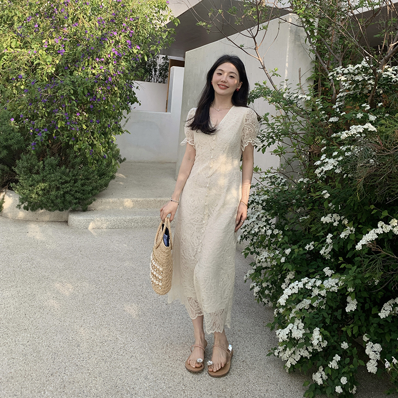 小个子法式收腰蕾丝连衣裙长裙女