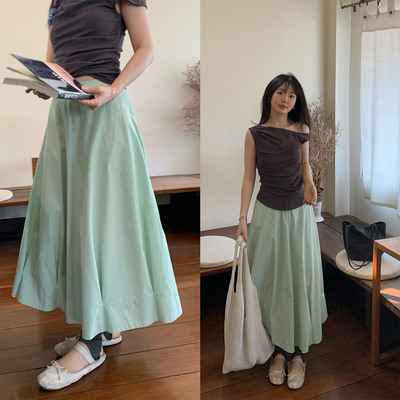 小个子白色气质a字大摆半身裙夏