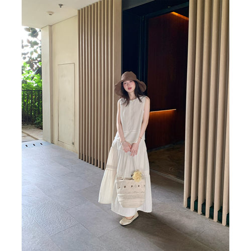 小个子亚麻背心上衣半身裙两件套