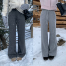 垂感卫裤 女冬韩系修身 灰色加厚高腰抽绳休闲裤 一三良品小个子