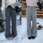 一三良品小个子 垂感卫裤 灰色加厚高腰抽绳休闲裤 女冬韩系修身