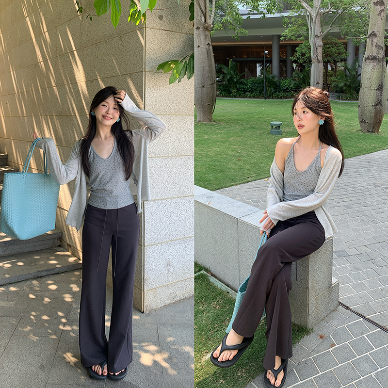 显瘦弹力休闲裤女夏薄款微喇裤子