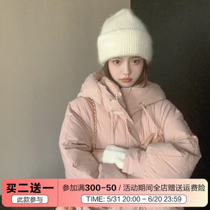 小个子白鸭绒连帽羽绒服女中长款