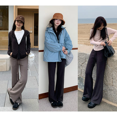 修身显瘦德绒卫裤休闲裤女微喇