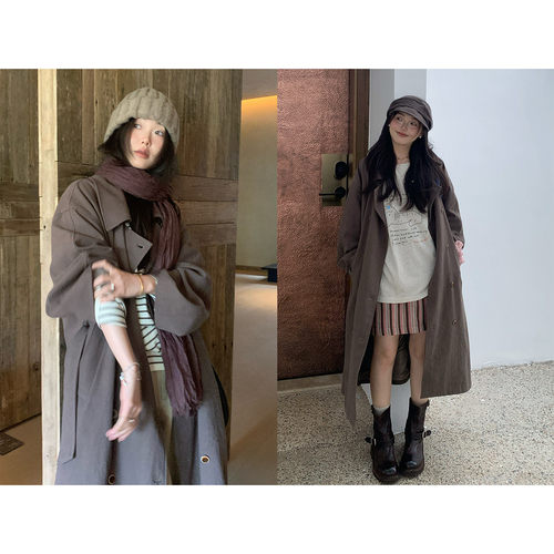 小个子双排扣复古风衣外套女秋