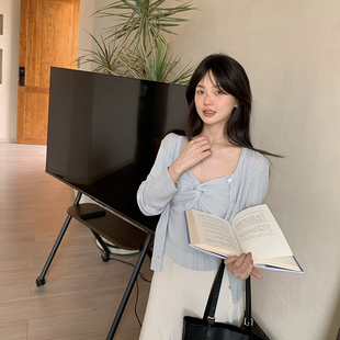 一三良品小个子 100来赛尔吊带开衫薄款针织防晒衫女两件套装夏季