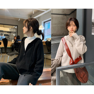 一三良品小个子 百搭宽松纯色休闲连帽毛衣开衫外套女针织衫上衣