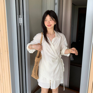 一三良品小个子 防晒又气质 宽松收腰轻薄长袖衬衫短裤两件套装女