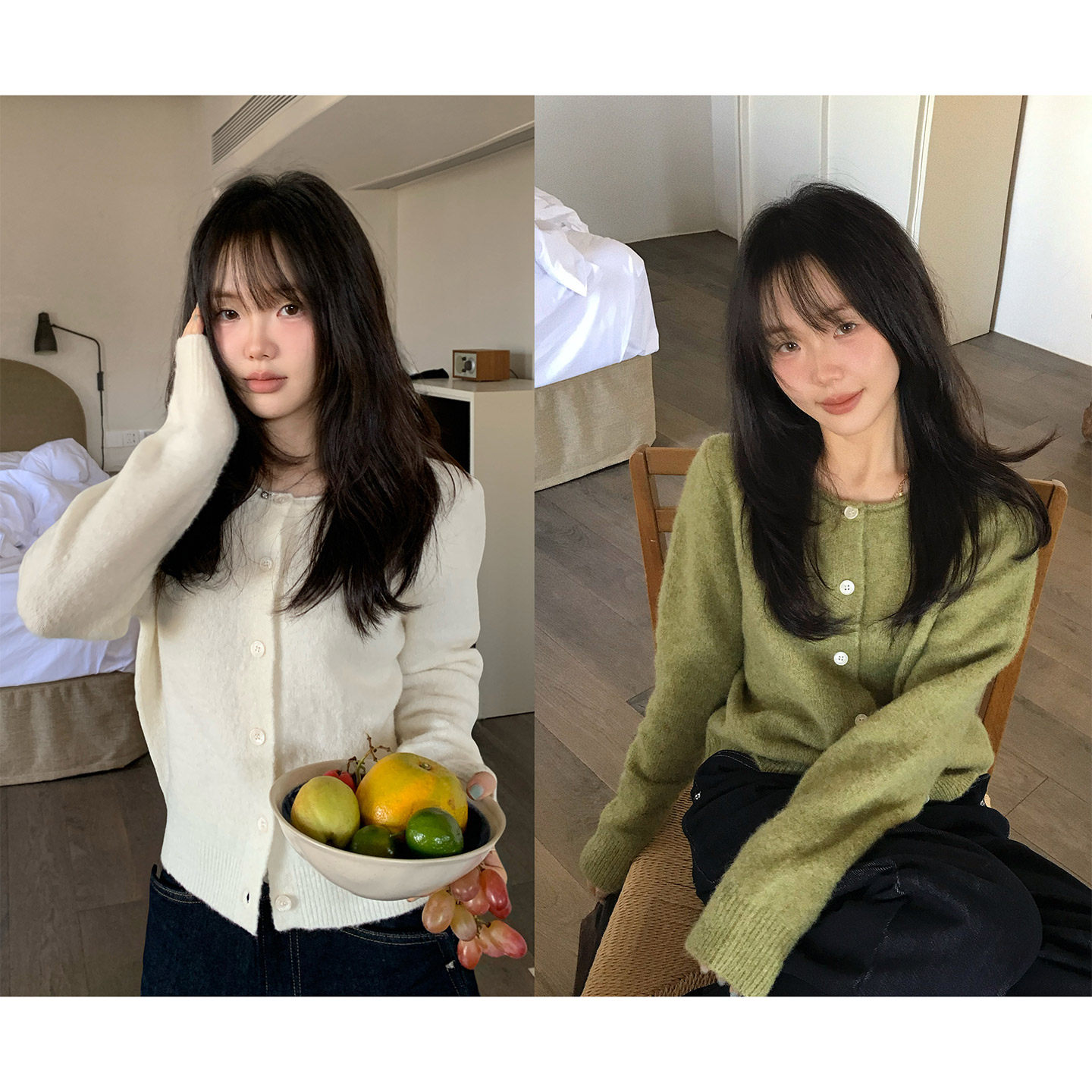 一三良品小个子 基础圆领百搭纽扣简约长袖羊毛衣开衫针织衫外套