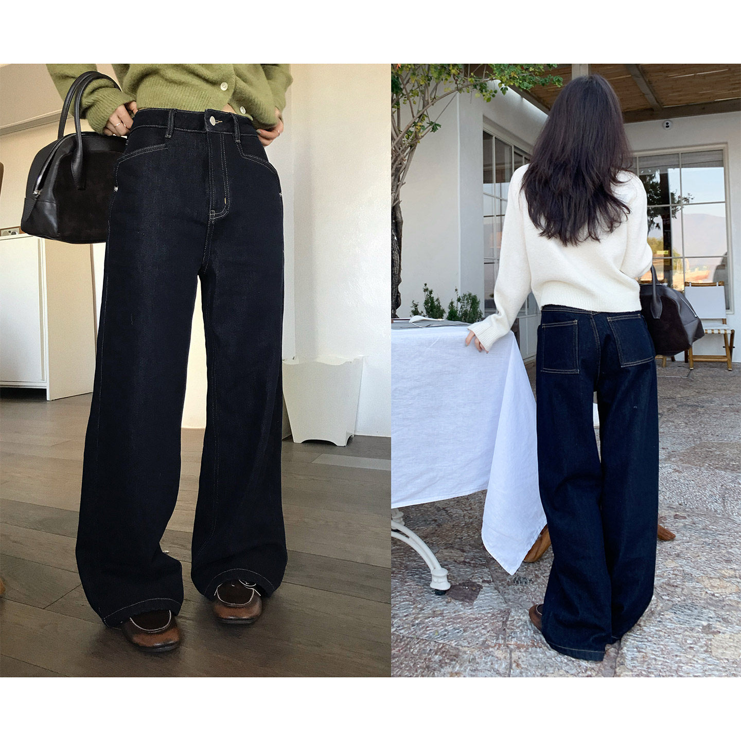 一三良品小个子 加厚加绒 显瘦百搭原色深蓝阔腿牛仔裤长裤拖地裤