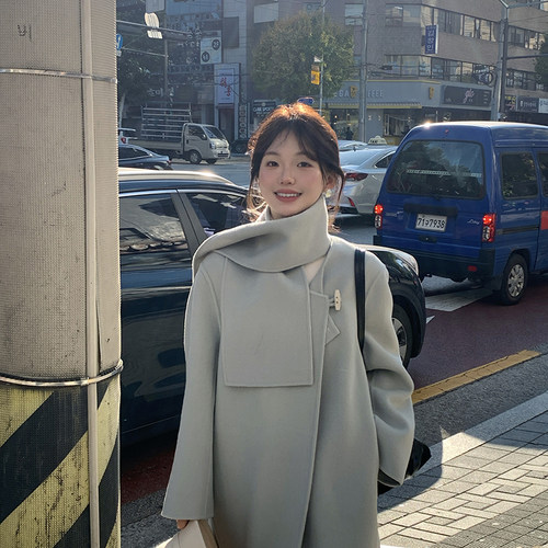围巾羊毛手工双面呢大衣外套女冬