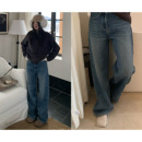 保暖阔腿裤 爆款 子女冬 加厚加绒黑蓝色直筒牛仔裤 一三良品小个子