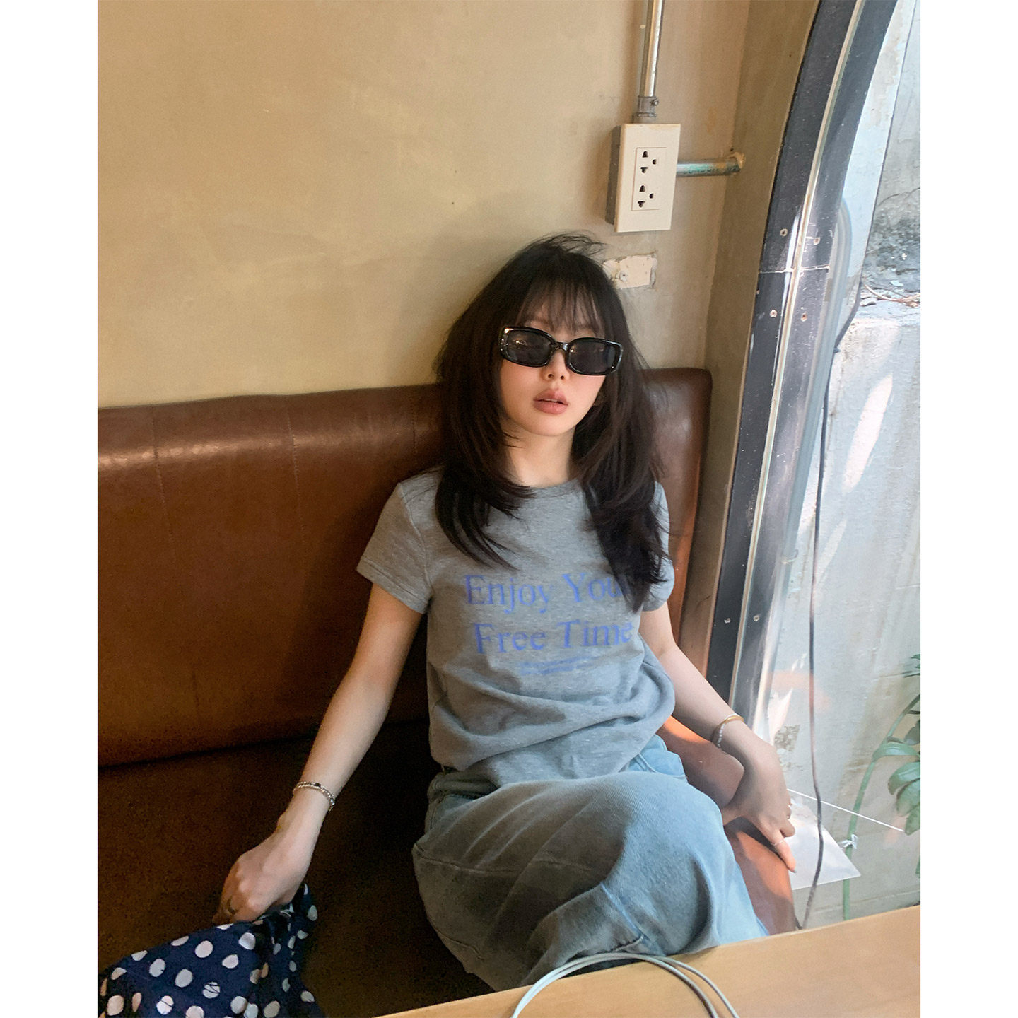 一三良品小个子 宽松百搭休闲白色短袖字母印花T恤女下新款短上衣