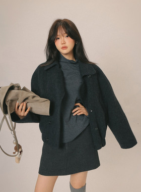 一三良品小个子 气质拿捏～灰色双面尼夹克西装大衣外套女冬短款