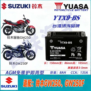 适用铃木骊驰GW250F/S DL250 GSX250 GSX250R TR300 YTX9-BS电池