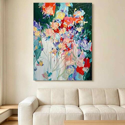 现代抽象繁花竖版挂画客厅玄关