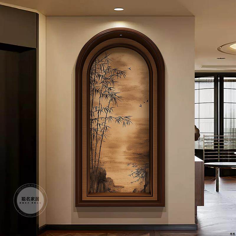中古风拱形入户门玄关装饰画法式南洋复古客厅走廊过道尽头挂画图片