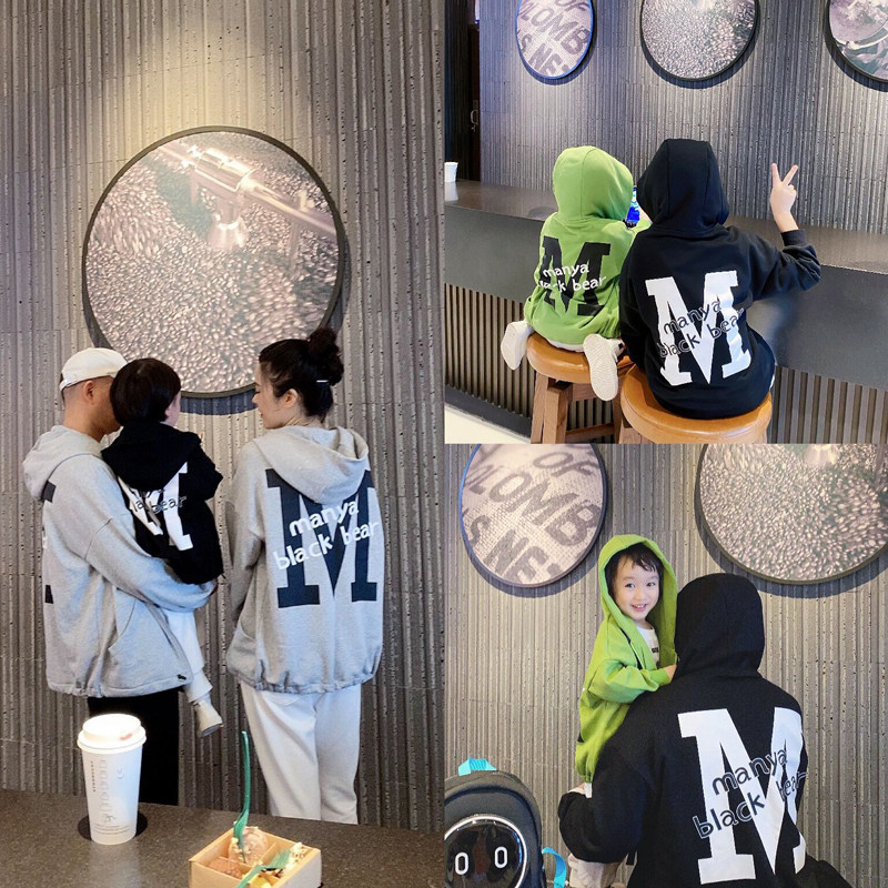 亲子装母子装一家三口2026新款潮字母连帽卫衣高端时尚母女装春秋