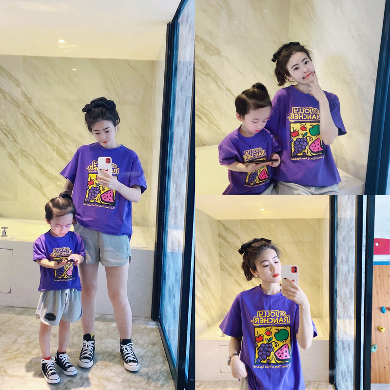 烨子妈2025新款潮夏季韩版短袖一家三口亲子装时尚母子装休闲T恤