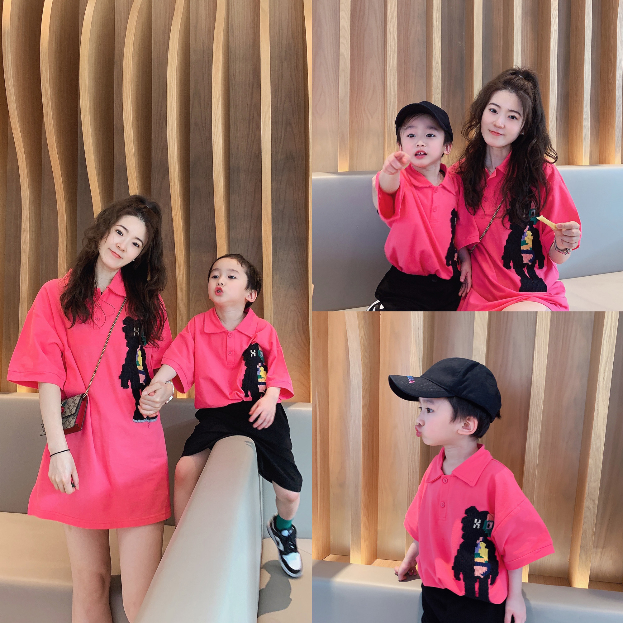 夏季亲子装2025新款母子装短袖薄款T恤潮男童宽松韩版翻领polo衫