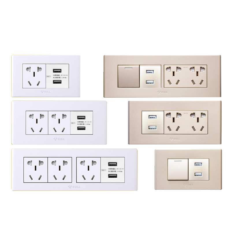 公牛长方形双usb开关插座面板