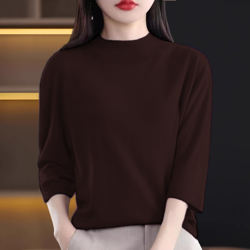 纯色半高领羊毛衫女大码春秋季上衣简约七分袖针织衫打底内搭毛衣