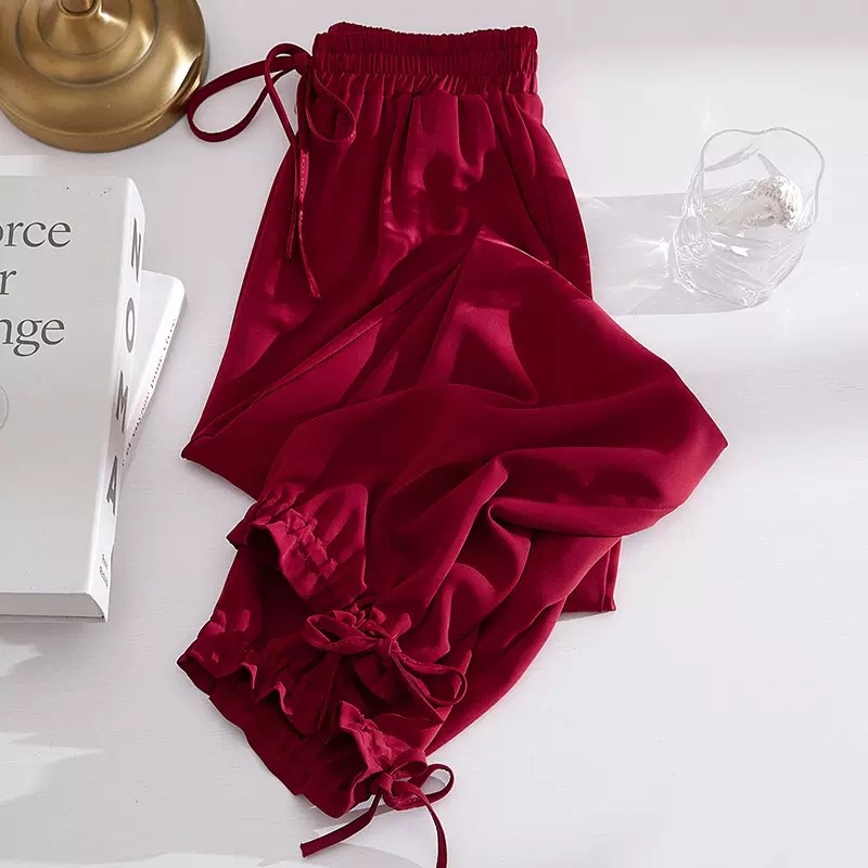 酒红冰丝休闲裤女夏季薄款宽松垂感九分哈伦束脚阔腿防蚊灯笼裤子,女装/女士精品,休闲裤,淘宝优惠券,粉丝福利购,淘宝优惠卷