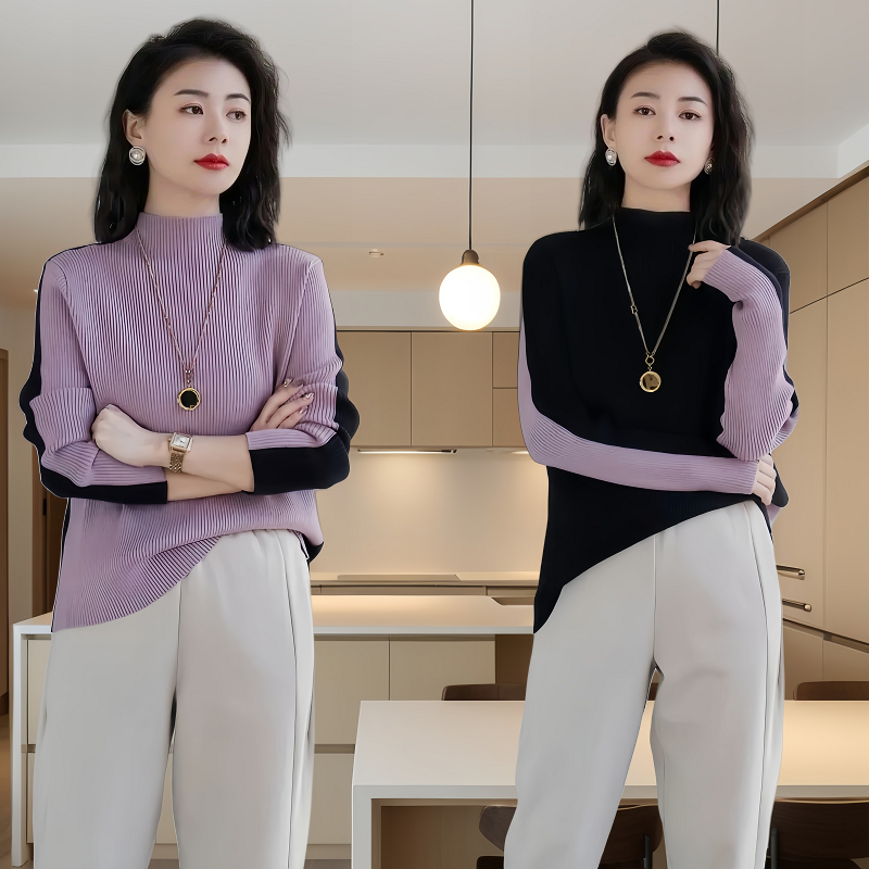 秋冬季新款针织衫女半高领宽松毛衣大码内搭上衣长袖羊毛衫打底衫