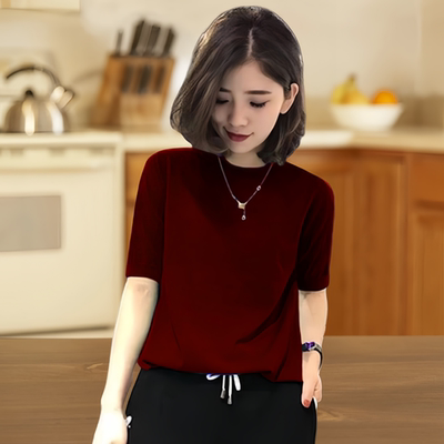 大码半高领中袖针织衫女春秋薄款修身内搭打底衫显瘦五分袖上衣潮