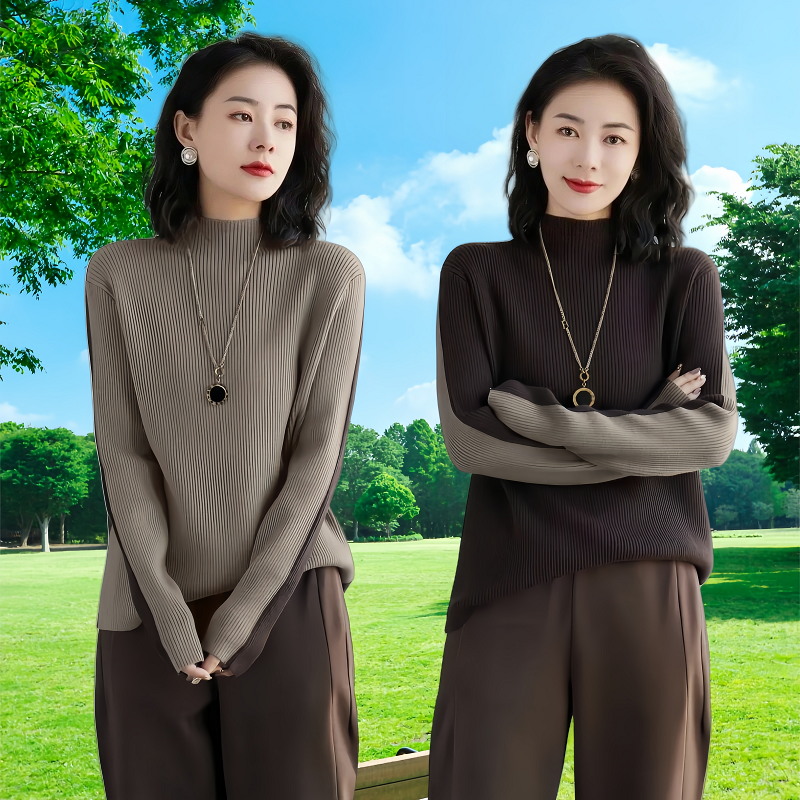 大码女装半高领洋气毛衣女秋冬宽松显瘦内搭长袖针织衫软糯打底衫