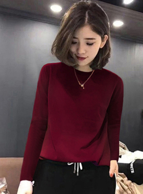 欧洲站春秋冬季毛针织衫打底衫气质半高领女装长袖外穿套头毛衣潮