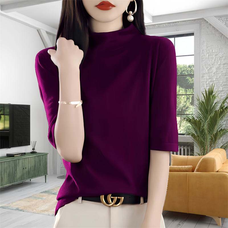 春款新款软糯毛衣T恤大码女五分袖打底针织衫内搭羊毛衫中袖上衣