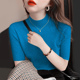 t恤女修身 大码 打底深天兰上衣 女春秋冬季 半高领中袖 五分袖 针织衫