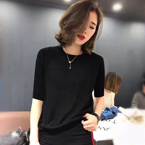 黑色胖mm针织衫显瘦五分袖毛衣